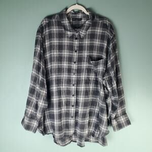 Lane Bryant Womens Black White Plaid Button Up Shirt size 34 / 36